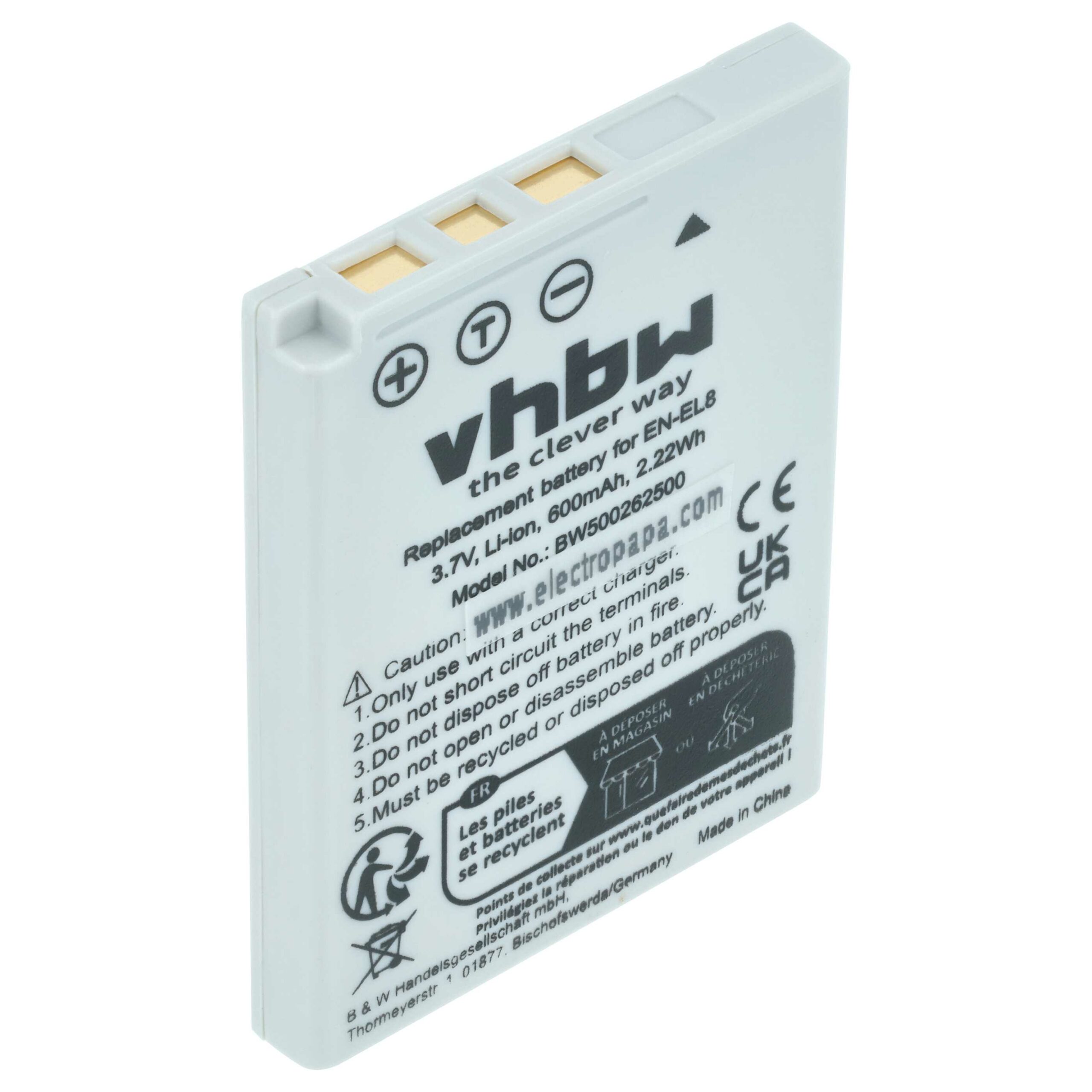 Bateria vhbw EN-EL8 para Nikon - 600mAh, 3.6V, Li-Ion