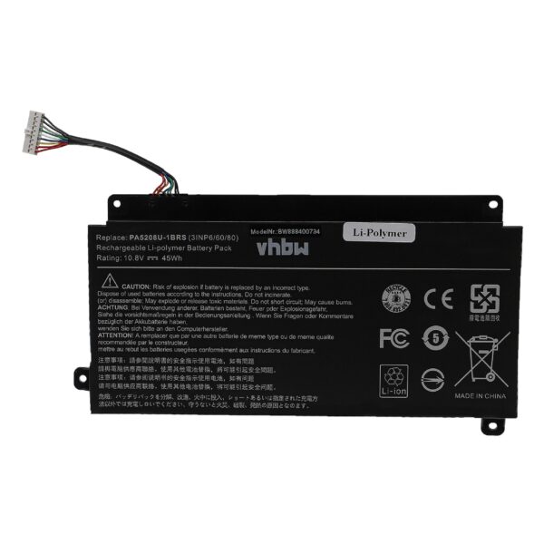 Bateria vhbw para Toshiba - Substitui P000645710, PA5208U-1BRS, P000619700 - 4166 mAh 10.8 V Li-polímero