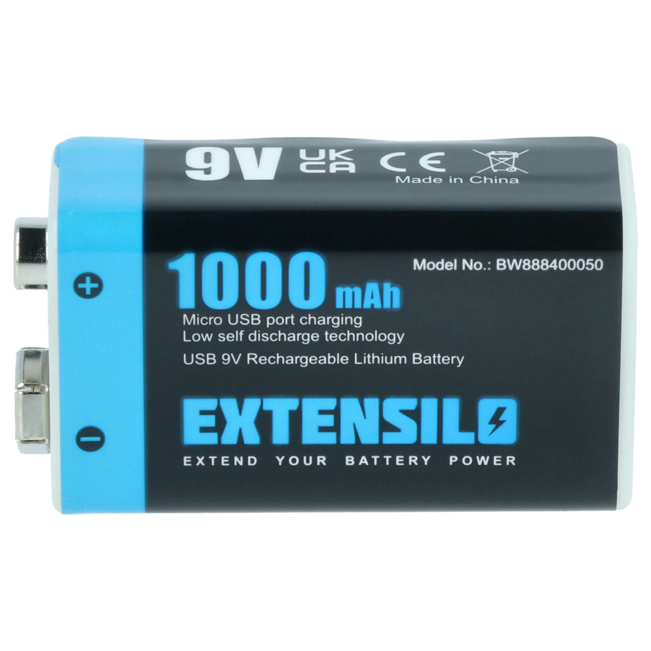 Bateria 9V Li-Ion EXTENSILO 2x 1 Ah com Porta Micro USB - Compatível Daitem BATV13 - Image 3