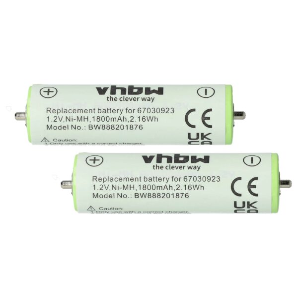 Bateria AA vhbw 1800 mAh 1.2V NiMH para Braun e Panasonic - Compatível com 67030923, HR-AAUV, 7030923, 67030834, 67030165