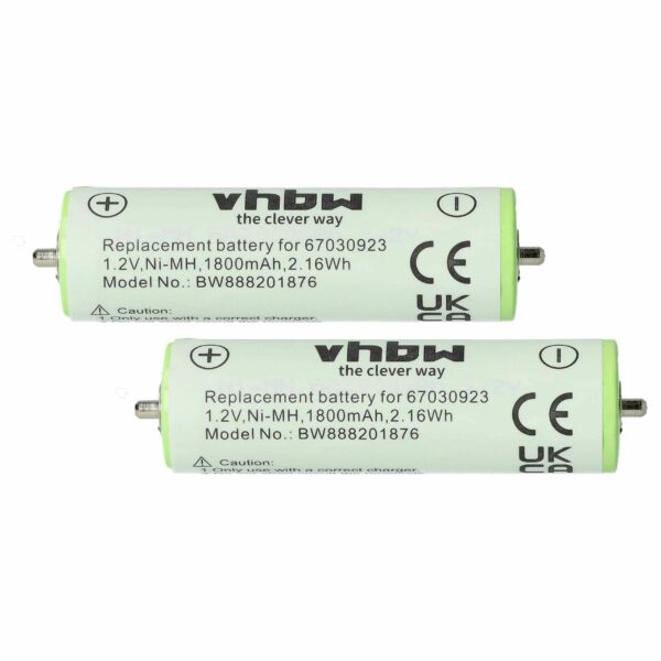 Bateria AA vhbw 1800 mAh 1.2V NiMH para Braun e Panasonic - Compatível com 67030923, HR-AAUV, 7030923, 67030834, 67030165