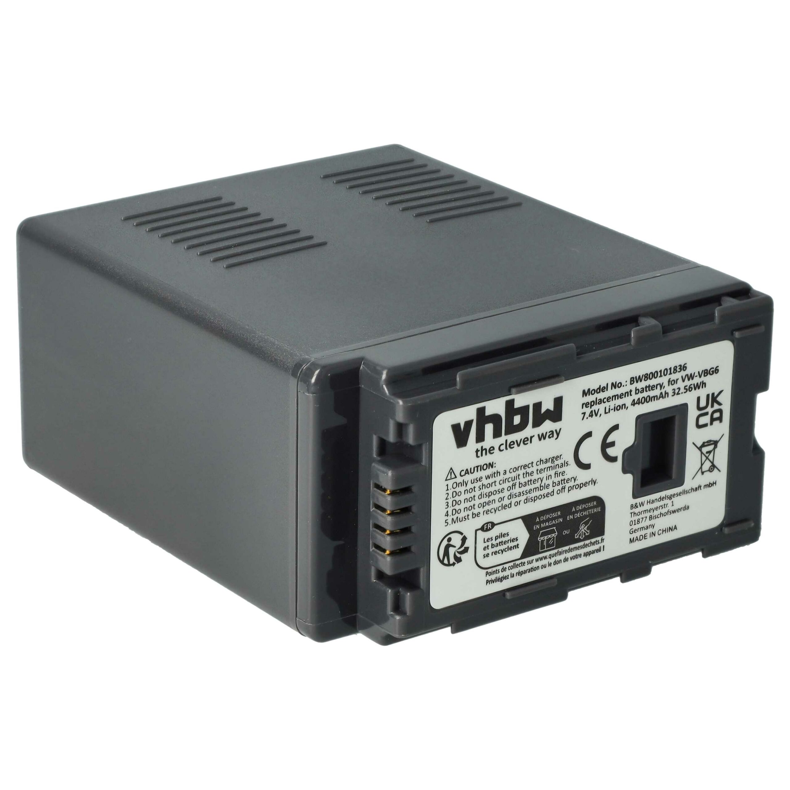 Bateria de Substituição para Câmara Panasonic VW-VBG6 - 4400 mAh 7.4 V Li-Ion vhbw