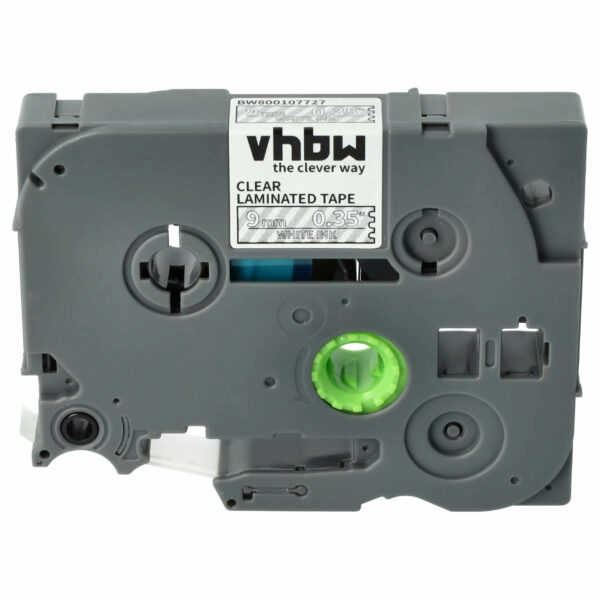 Fita de Etiquetas vhbw Compatível com Brother TZE-125 - 9 mm Branco sobre Transparente