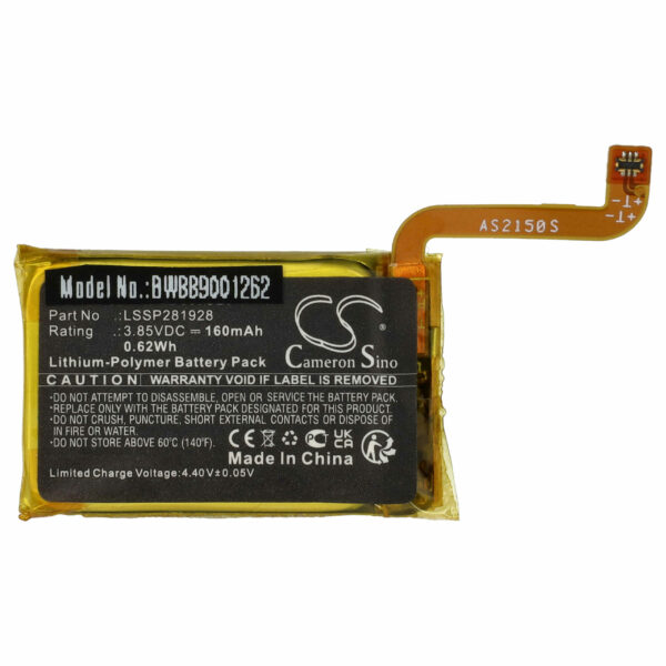 Bateria de Substituição vhbw para Fitbit Smartwatch LSSP281928 - 160 mAh 3.85 V Li-polymer