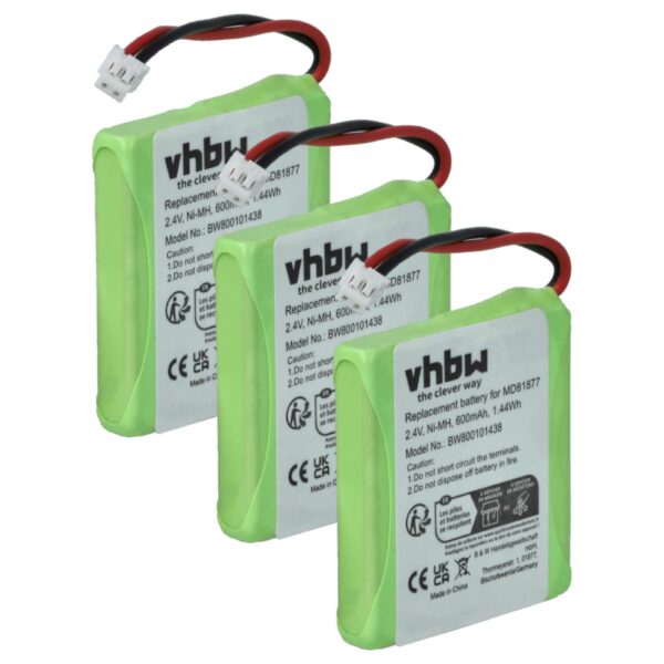 3x Bateria substitui GP0827, 5M702BMX, GP0748, GP0747, GP0735 para telefone fixo Telstra - 600 mAh 2.4 V NiMH