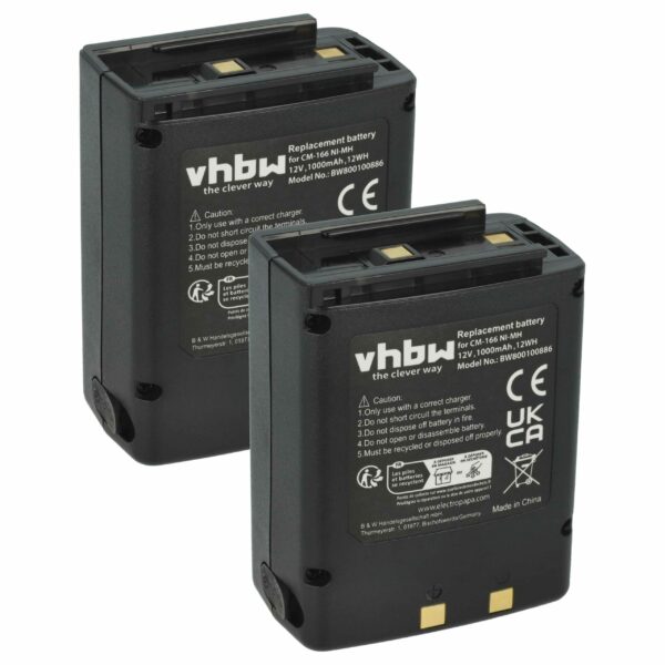Bateria vhbw 2x compatível com Icom BP-166, CM-166, CM-166S, CM-22A - 1000 mAh 12V NiMH