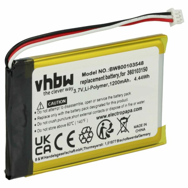 Bateria vhbw para GPS TomTom - 1200mAh, 3.7V (substitui 360103150)