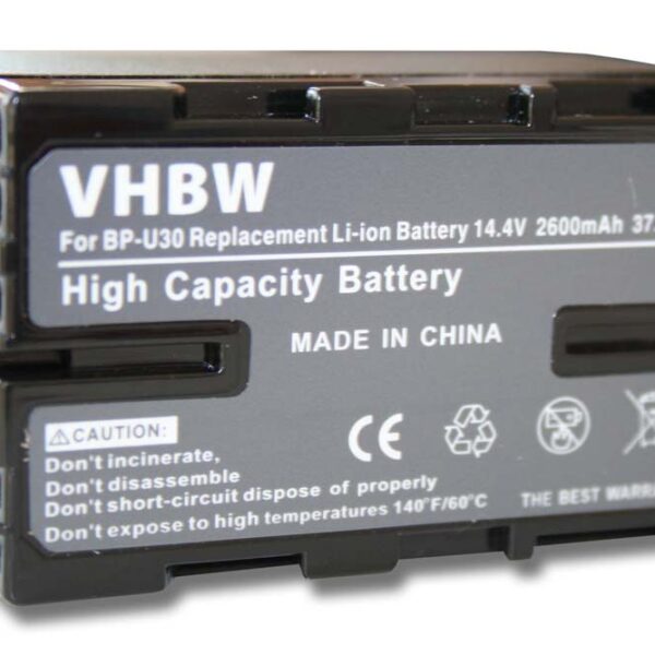 Bateria vhbw para Câmara de Vídeo Sony BP-U60, BP-U95, BP-U30, BP-U90 - 2600 mAh 14.4 V Li-Ion