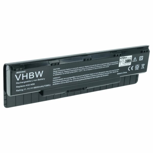 Bateria vhbw para Asus A32-N56, A31-N56, A33-N56 - 6600 mAh 10.8 V Li-Ion Preta
