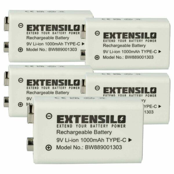 Bateria 9V Li-Ion EXTENSILO 1 Ah com Porta USB-C - Compatível Daitem BATV13