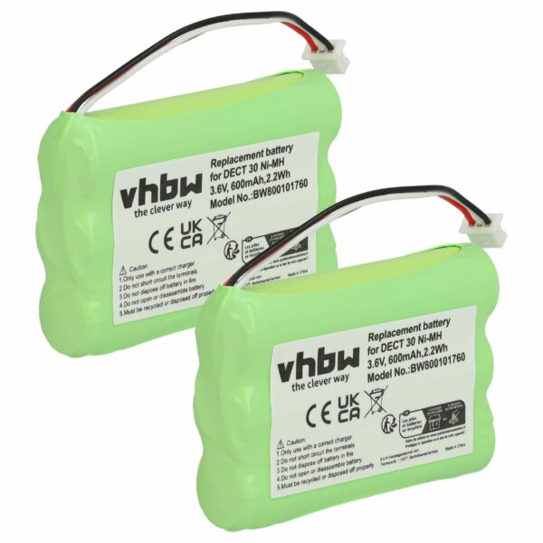 2x Bateria compatível com Agfeo 23NO09TT30, 84743411, AH-AAA600F - 600 mAh 3.6 V NiMH