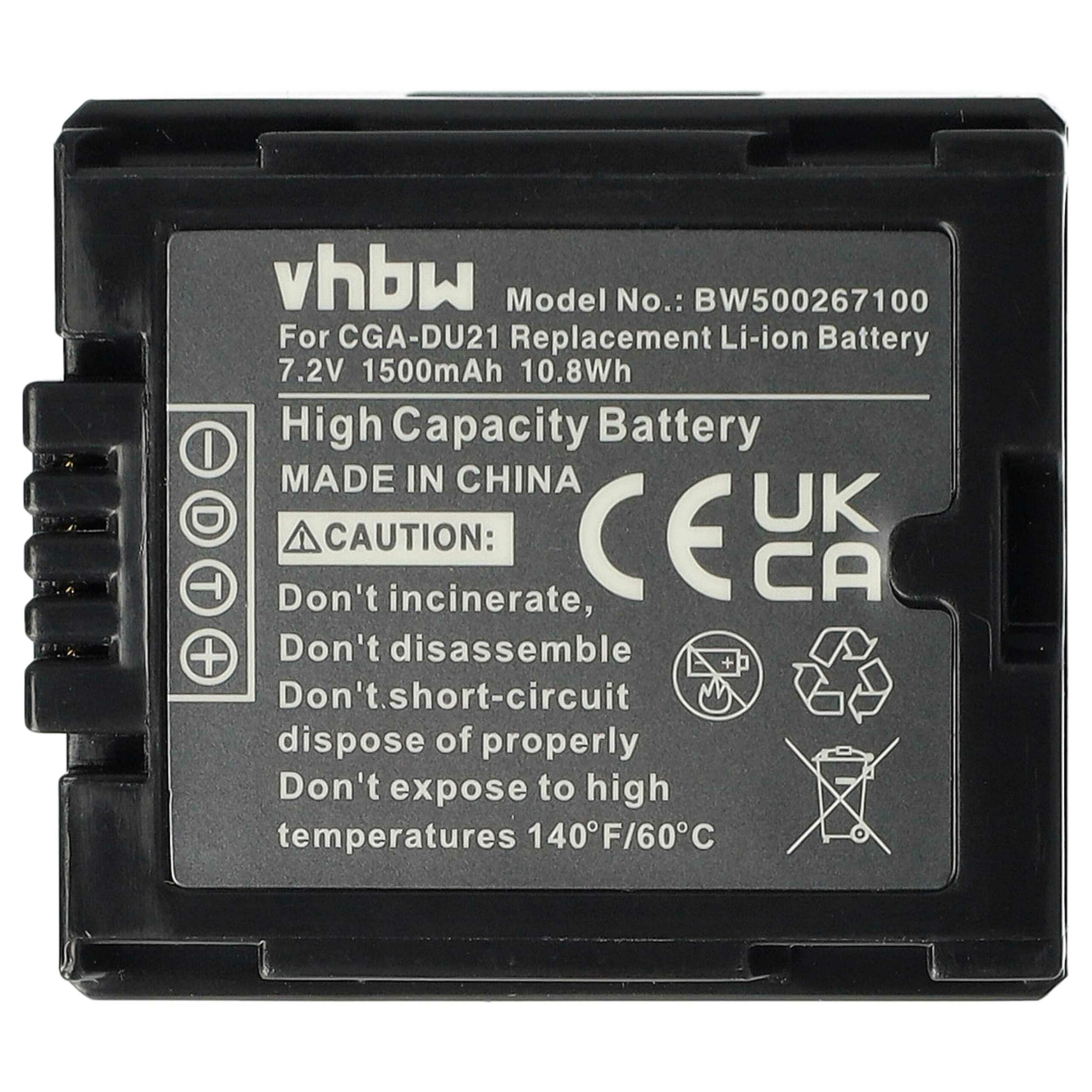 Bateria vhbw para Câmara Hitachi DZ-BP07s, DZ-BP14s, DZ-BP21 - 1500 mAh 7.2 V Li-Ion - Image 3