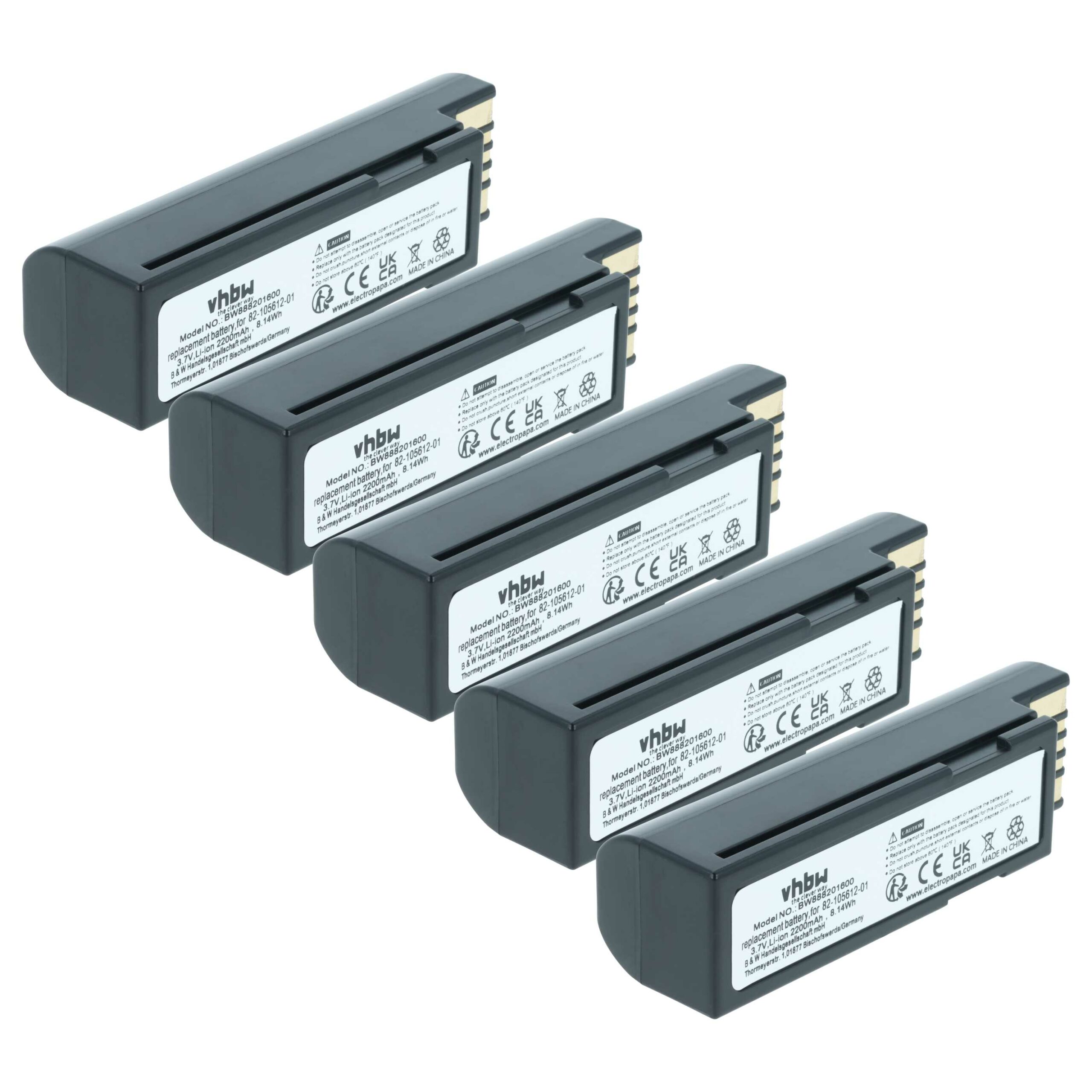 5 Baterias vhbw para Zebra BTRY-36IAB0E-00, 82-166537-01 - Scanner POS 2200 mAh 3.7V