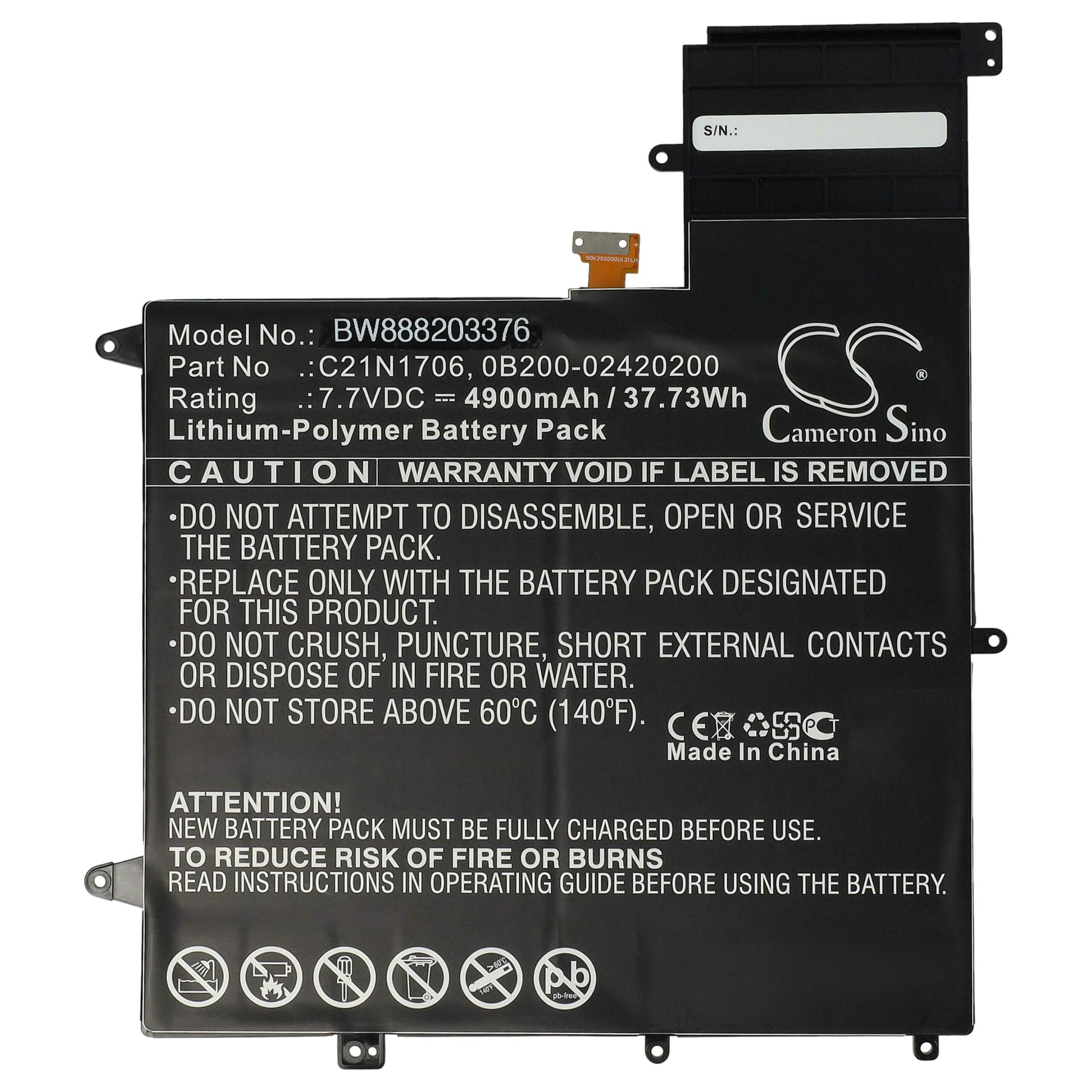 Bateria vhbw para Asus - 4900 mAh 7.7 V Li-polymer (0B200-02420200, C21N1706)