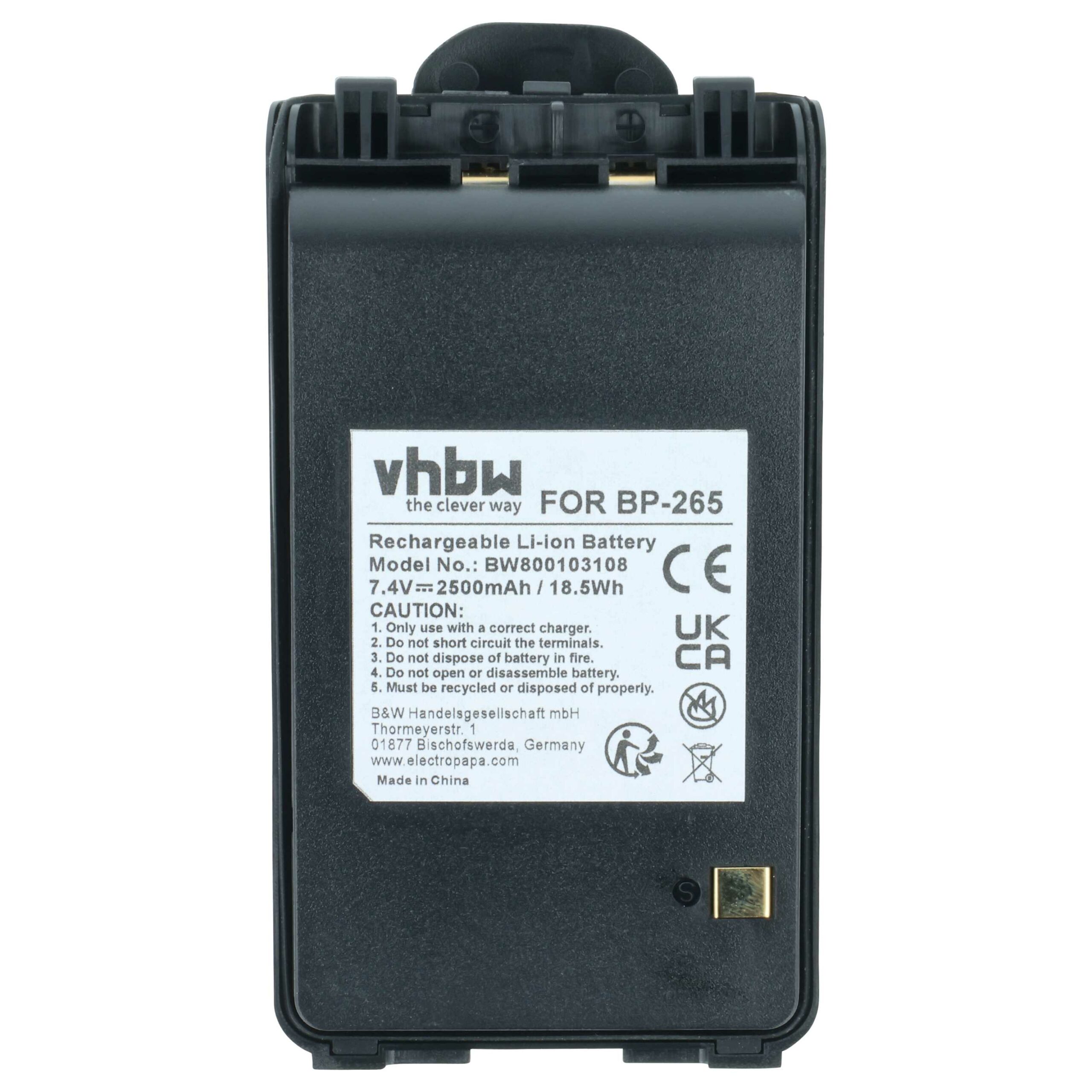 Bateria de rádio vhbw para Icom BP-265, BP-265LI - 2500 mAh 7.4 V Li-Ion com mola de cinto - Image 3
