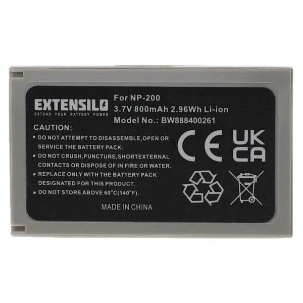 Bateria EXTENSILO para Minolta NP-200 - 800mAh, 3.7V, Li-Ion