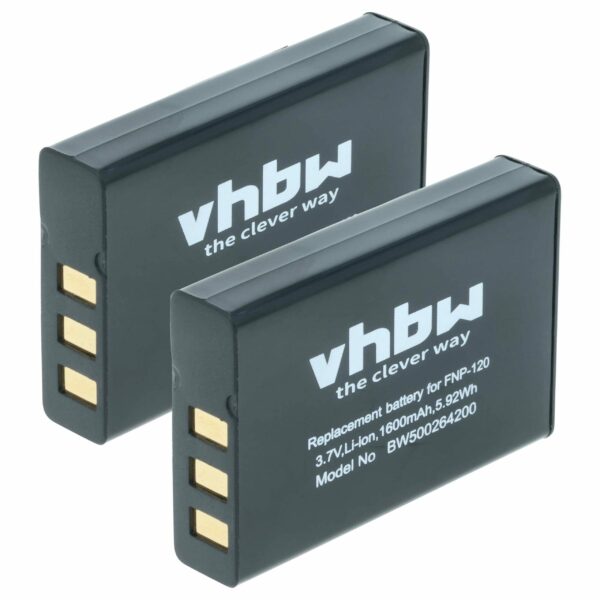 2x Bateria vhbw compatível com Aiptek ZPT-PM18 - 1600mAh, 3.7V, Li-Ion