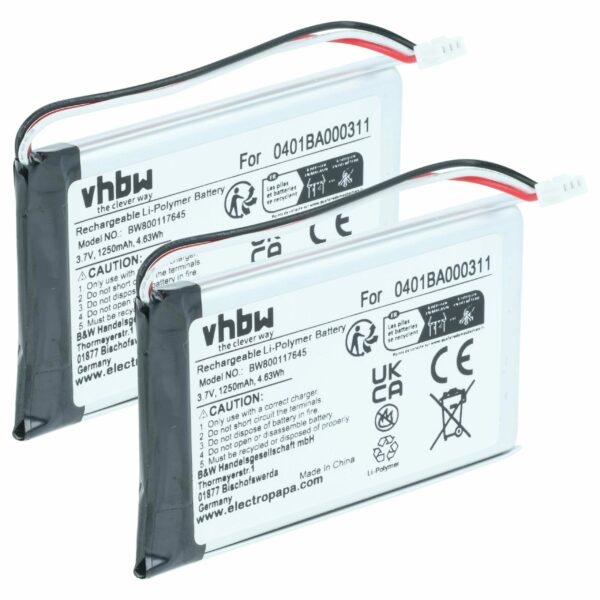 Bateria de Substituição vhbw 2x para Telecomando Elca 0401BA000311 - 1250 mAh 3.7 V Li-polymer