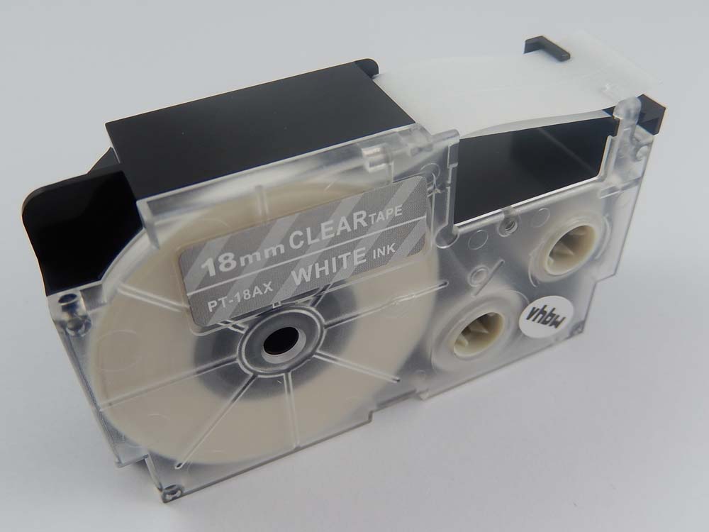 Fita de Etiquetas vhbw Substitui Casio XR-18AX, XR-18AX1 - 18 mm Branco sobre Transparente