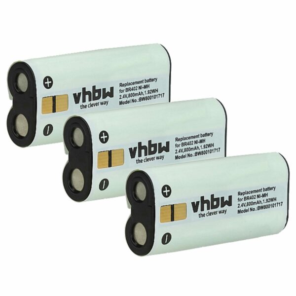 Bateria vhbw 3x para Olympus BR403, BR402 - 800 mAh 2.4 V NiMH