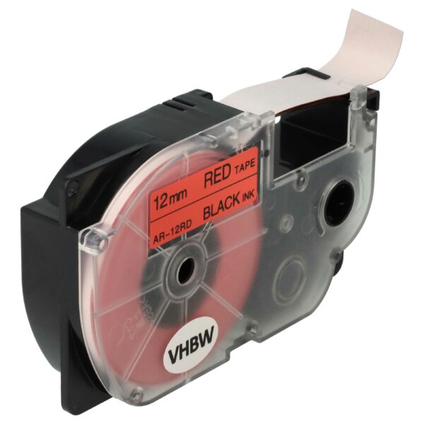 Fita de Etiquetagem Compatível com Casio XR-12RD1, XR-12RD - 12 mm Preto sobre Vermelho