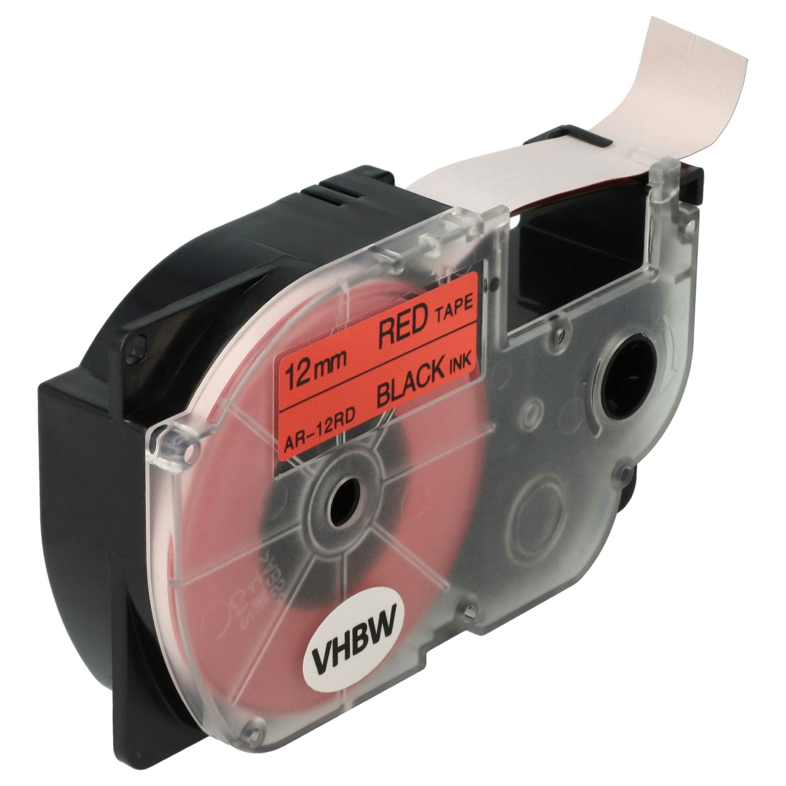 Fita de Etiquetagem Compatível com Casio XR-12RD1, XR-12RD - 12 mm Preto sobre Vermelho