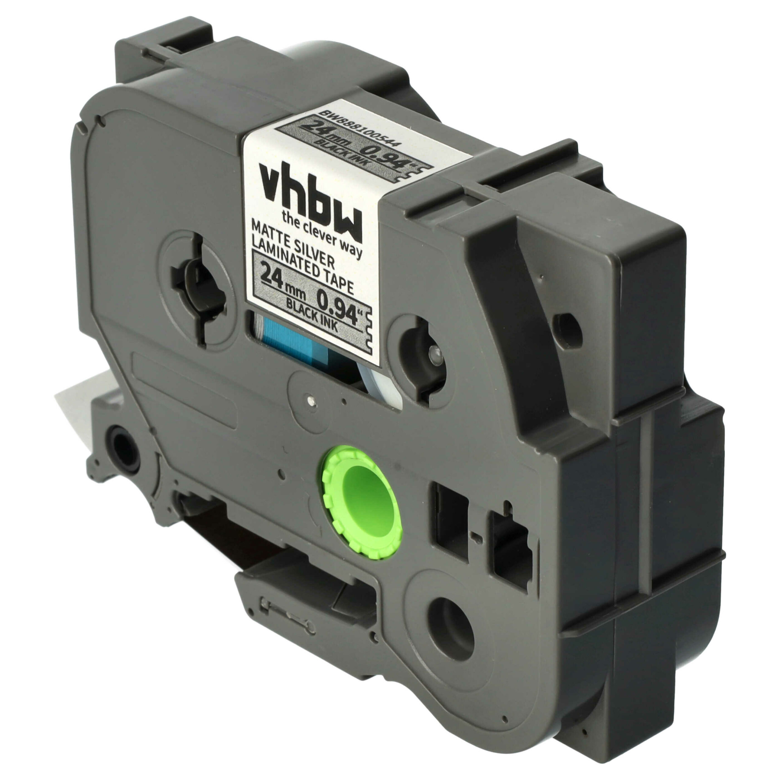 Fita de Etiquetas vhbw para Brother AHe-M951, HGE-M951 - 24 mm Preto sobre Prateado Mate - Image 2