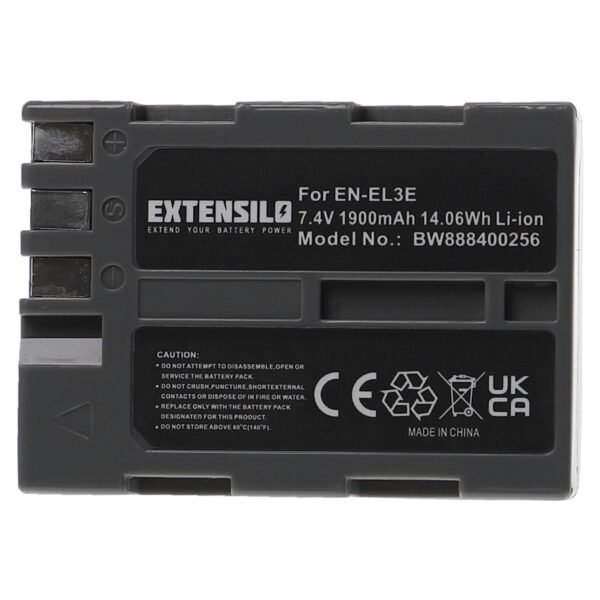 Bateria EXTENSILO compatível com Nikon EN-EL3e - 1900mAh, 7.4V, Li-Ion