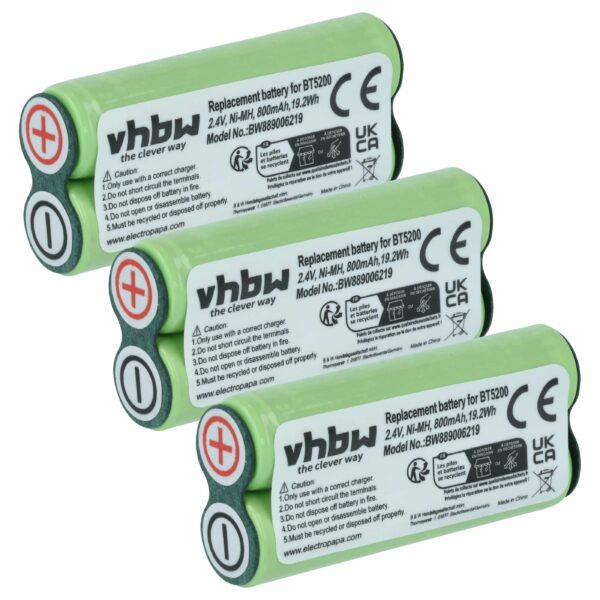 Bateria de Substituição 3x vhbw 800 mAh 2.4 V NiMH para Braun 31198189 e Compatíveis