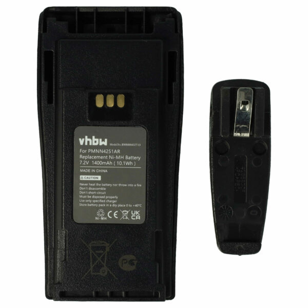 Bateria vhbw para Motorola NNTN4497A, NNTN4497, NNTN4496AR, NNTN4496 - 1400 mAh 7.2 V NiMH com Clip de Cinto