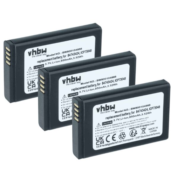 3x Bateria vhbw substitui Polycom / Spectralink 84743424 para telefone fixo Agfeo - 950 mAh 3.7 V Li-Ion