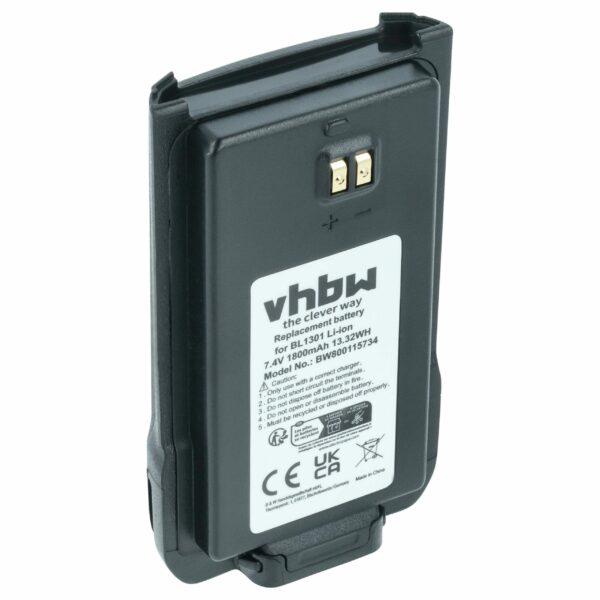 Bateria para Rádio Hyt / Hytera BL2407, BL1301, BL1719 - 1800 mAh 7.4 V Li-Ion vhbw