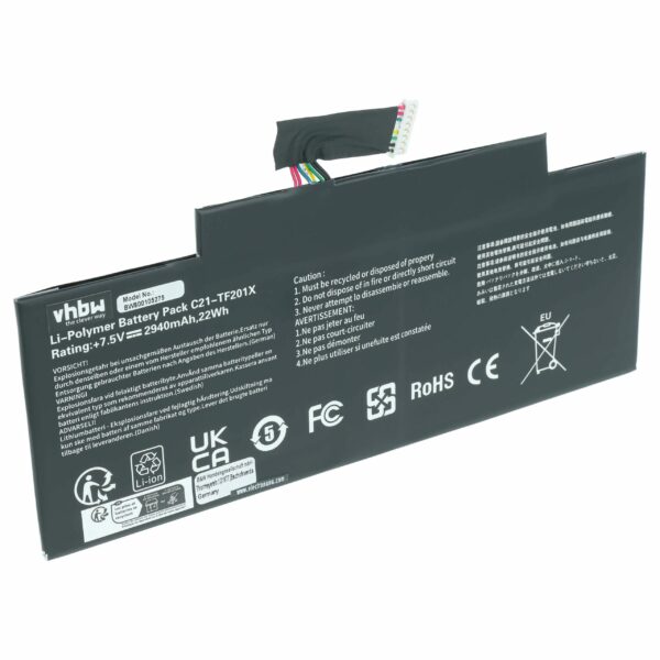 Bateria vhbw compatível com Asus C21-TF201X - 2900 mAh 7.5 V Li-polímero