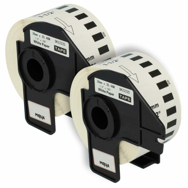 2x Rolo de Etiquetas compatível com Brother DK-22225 - 38 mm x 30.48 m + Suporte