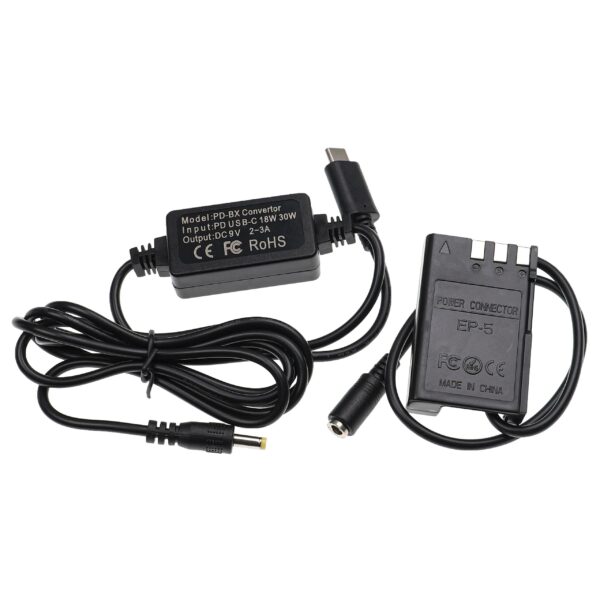Fonte de Alimentação USB vhbw para Câmaras Nikon EH-5A/EH-5 + Acoplador DC - 2 m, 9 V 3.0 A