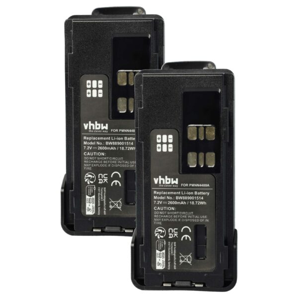 Bateria vhbw para Rádio Motorola DP2400 / DP2600 / DP4400E 2600 mAh 7.4 V Li-Ion + Mola de cinto (2 unidades)