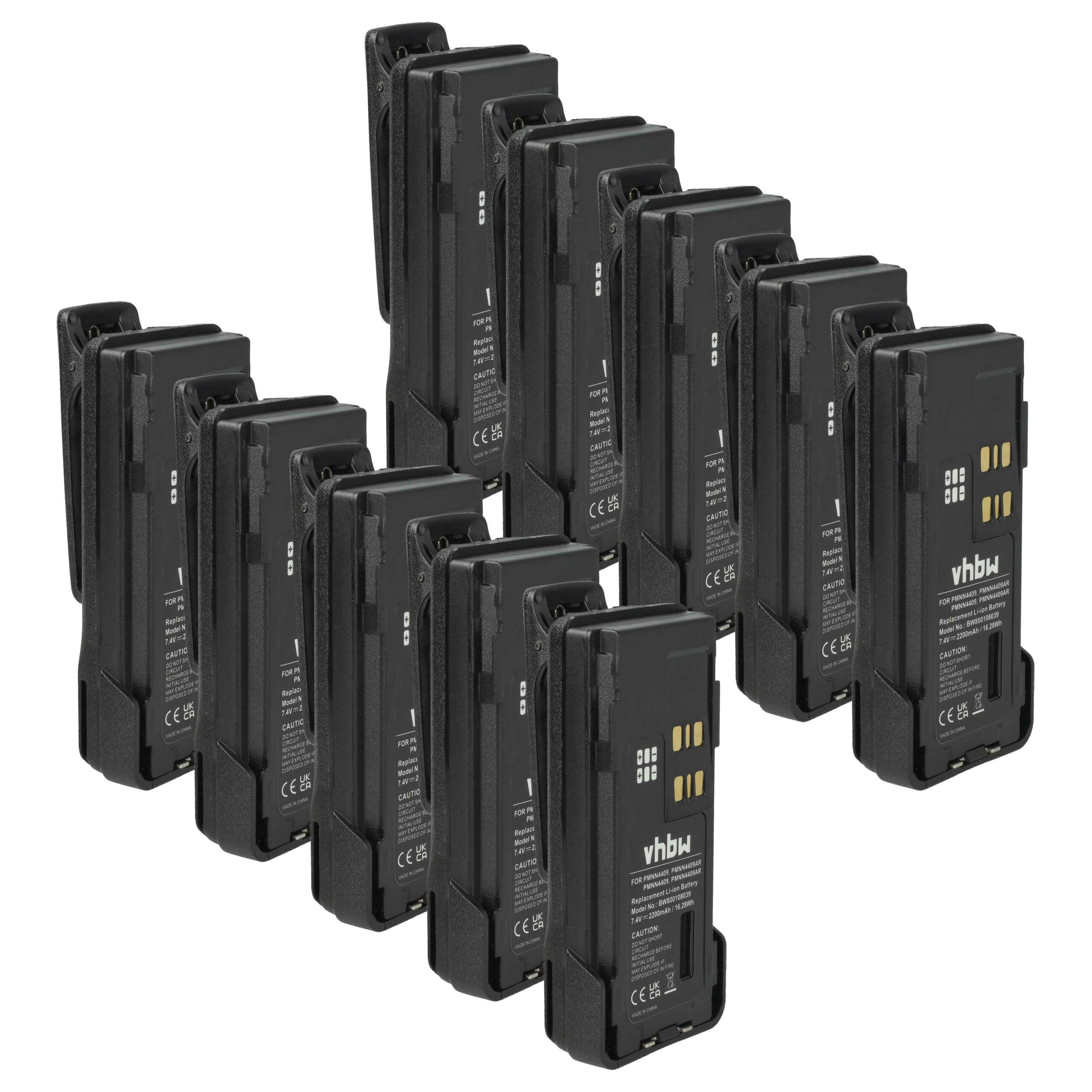 Bateria vhbw 10x para Rádio Motorola PMNN4406BR, PMNN4406, PMNN4409 - 2200 mAh 7.4 V Li-Ion com Clip de Cinto