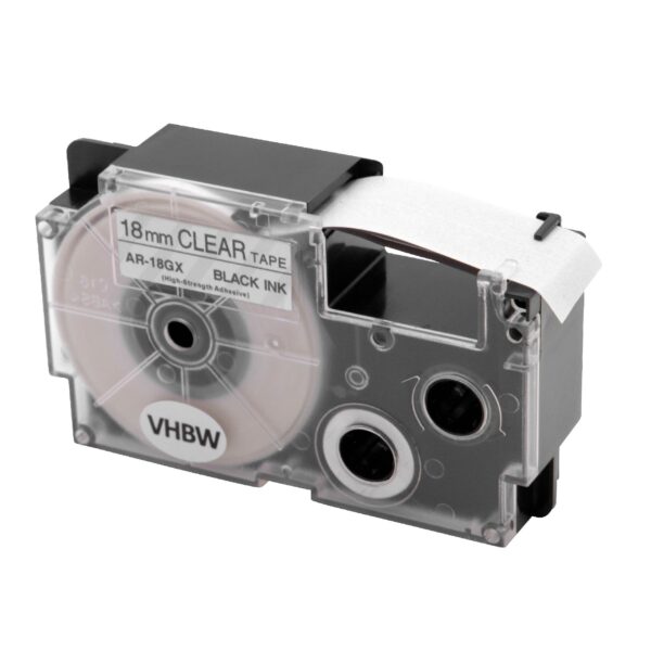 Fita de Etiquetas vhbw Substitui Casio XR-18GX - 18 mm Preto sobre Transparente