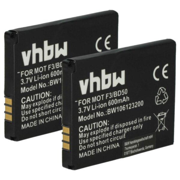 2x Bateria para telefone fixo Motorola/AVM - 600 mAh 3.7V Li-Ion (substitui 312BAT006, 100402, 312BAT016)