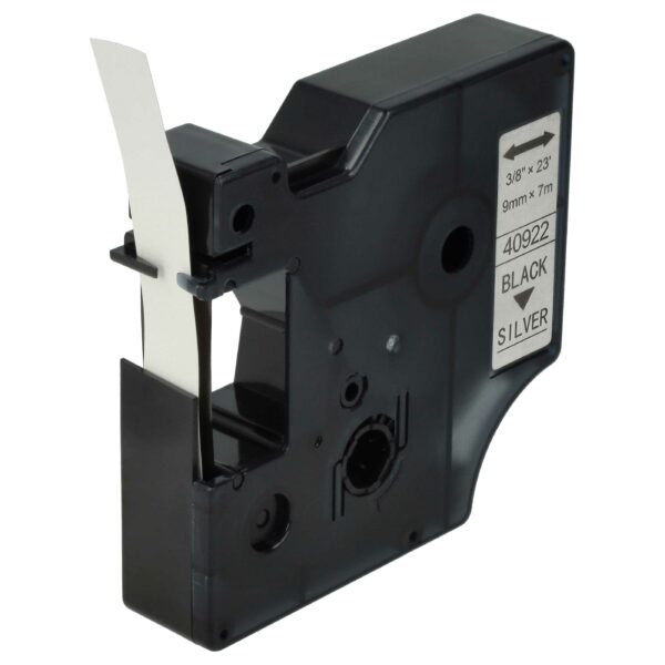 Fita de Etiquetas Compatível com Dymo D1 40922 - 9 mm Preto sobre Prata