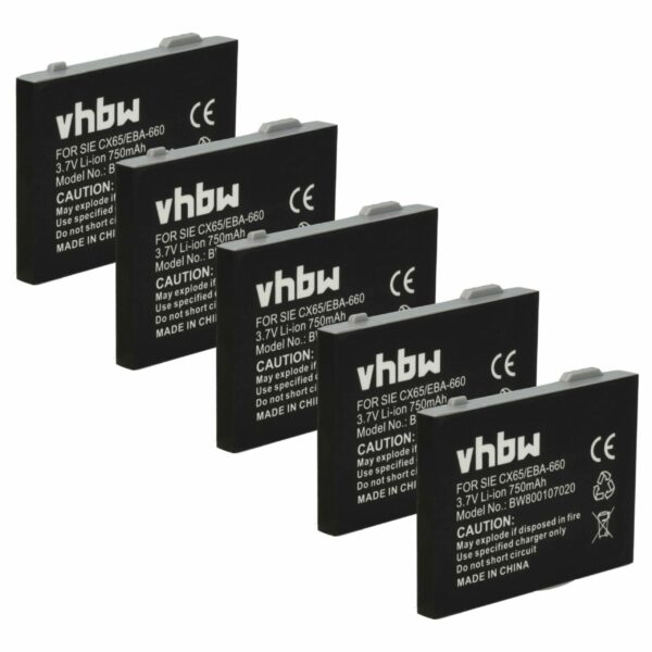 5x Bateria vhbw compatível com Siemens EBA-660, EBA-670, EBA-760 para telefone fixo - 750 mAh 3.7 V Li-Ion
