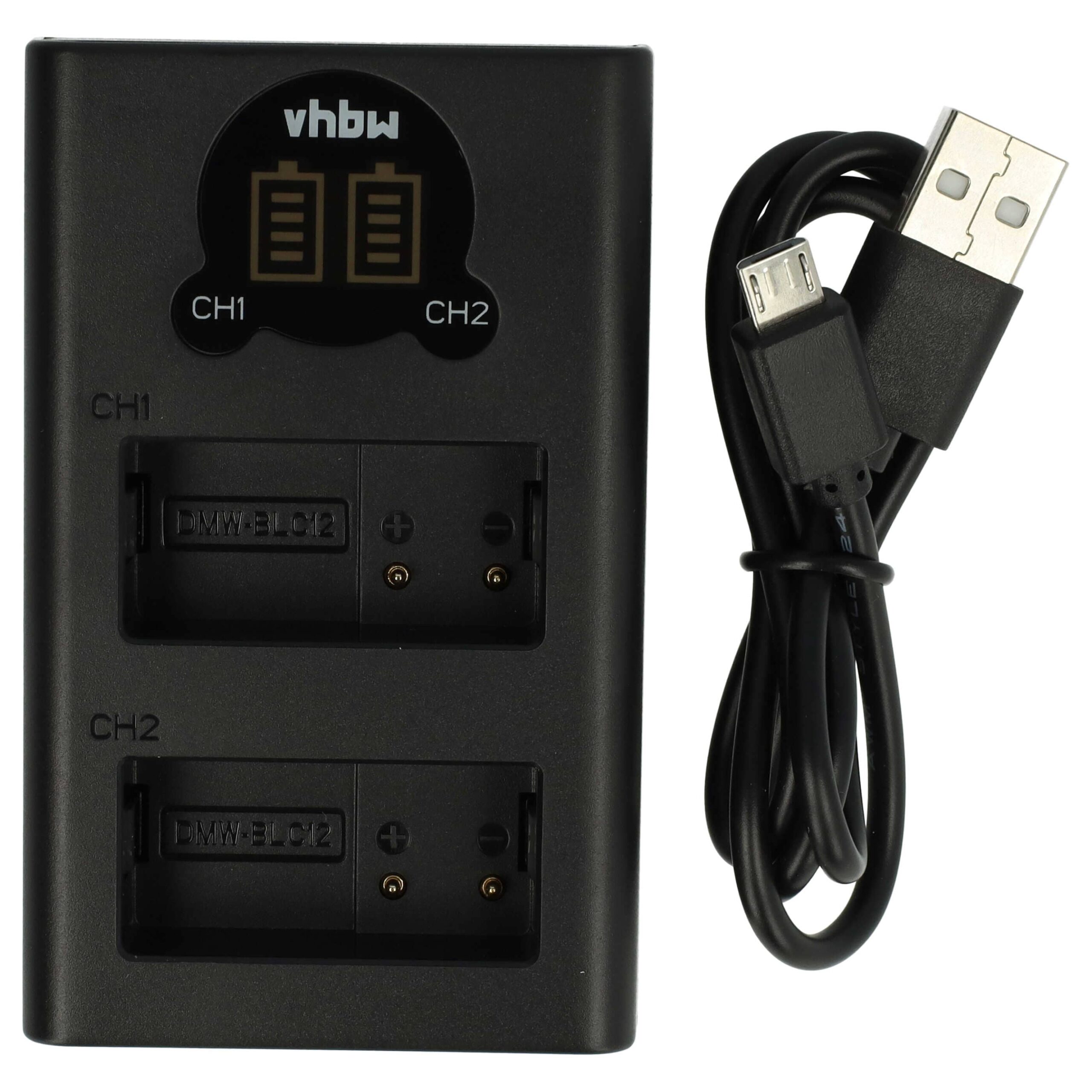 Carregador de Bateria Micro-USB + USB-C vhbw para Câmaras Leica, Panasonic e Sigma
