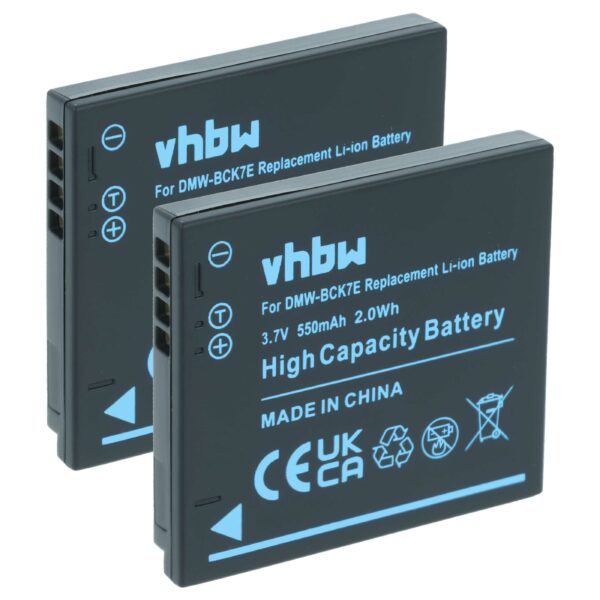 2x Bateria vhbw para Panasonic NCA-YN101G, DMW-BCK7 - 550mAh, 3.7V, Li-Ion