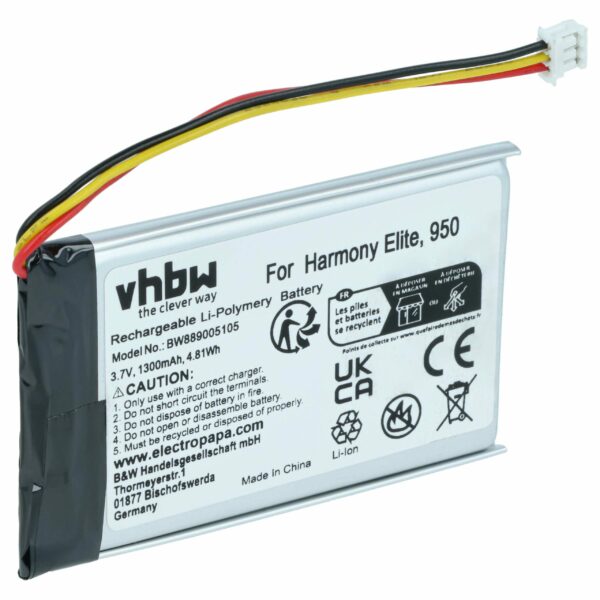 Bateria vhbw para Logitech 533-000128, 623158 - 1300 mAh 3.7 V Li-polymer