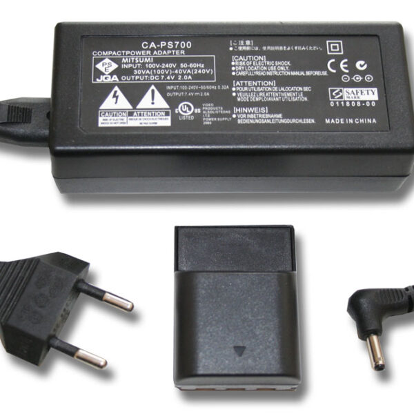 Alimentação Canon ACK-DC20 - Adaptador AC 7.4V 2.0A com Acoplador DC vhbw