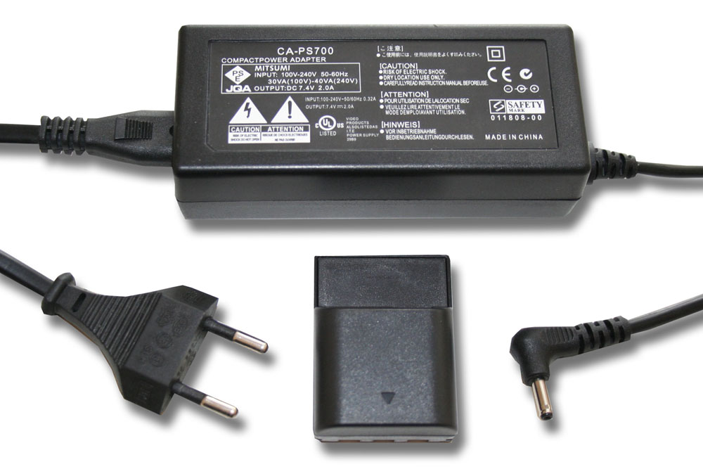 Alimentação Canon ACK-DC20 - Adaptador AC 7.4V 2.0A com Acoplador DC vhbw