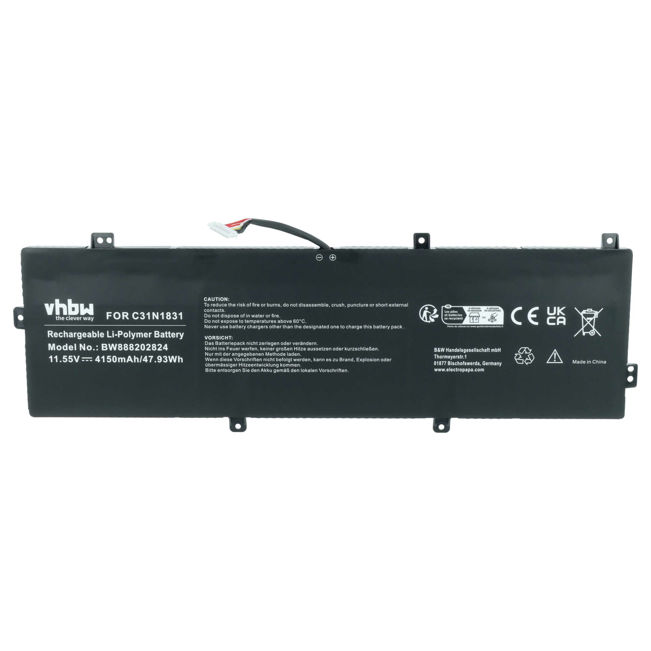 Bateria vhbw para portáteis Asus C31N1831 4150 mAh 11.55 V - Image 3