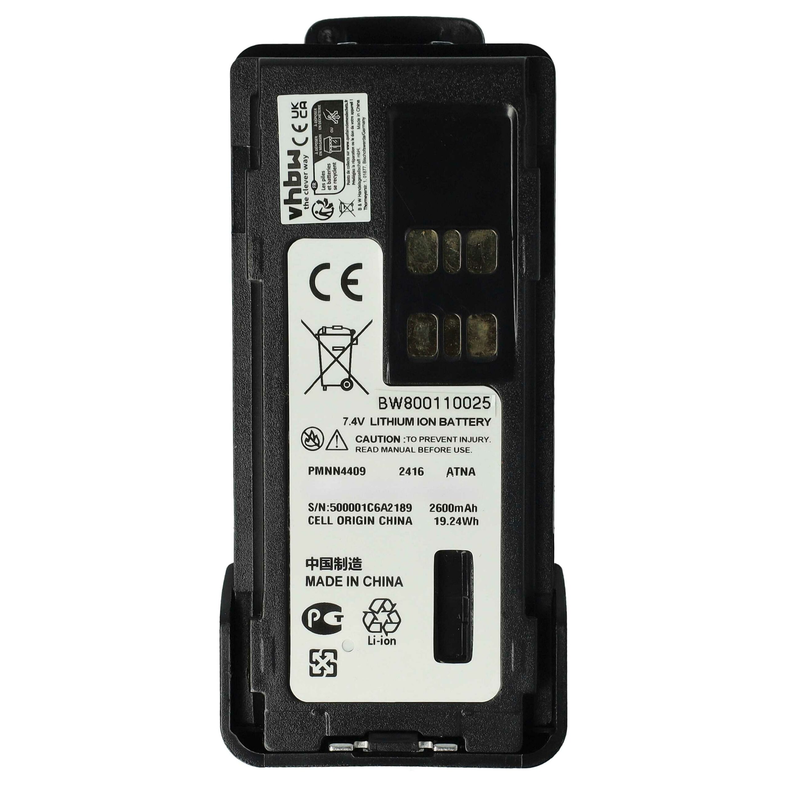Bateria vhbw 10x para Rádio Motorola PMNN4406 - 2600 mAh 7.4 V Li-Ion + Clip de Correia - Image 3