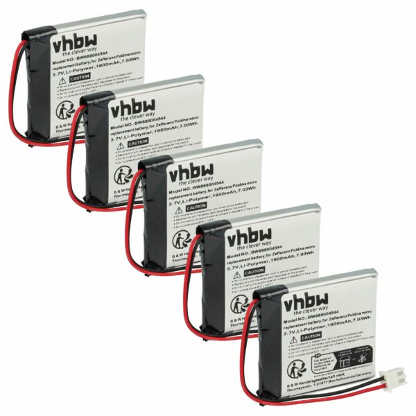 5x Bateria vhbw para Luminária de Cabeceira Zafferano BAT04704004001000 - 1900 mAh 3.7V Li-polímero