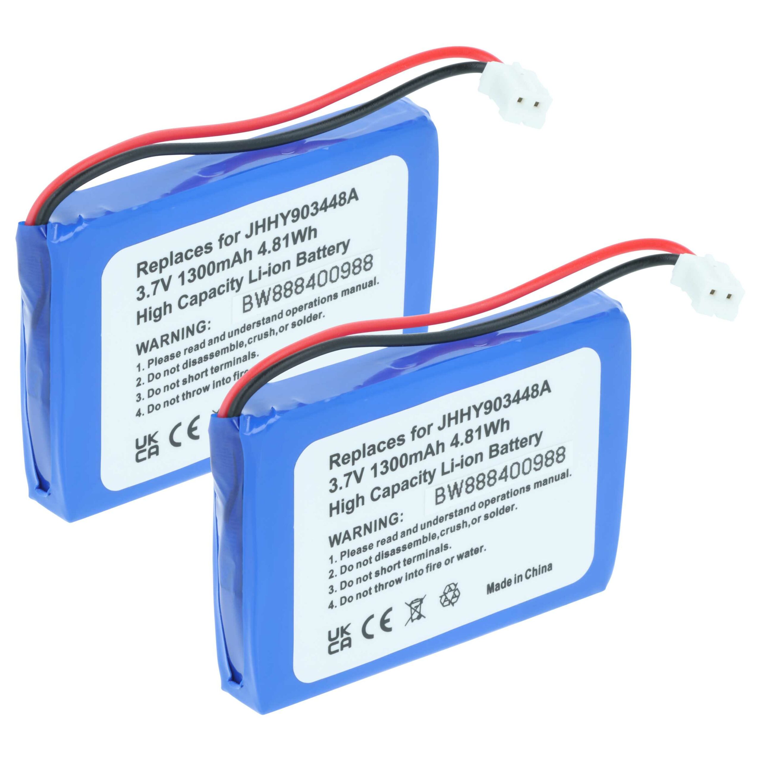 Bateria vhbw 2x para Rádio Albrecht 083448, JHHY903448A - 1300 mAh 3.7V Li-Ion